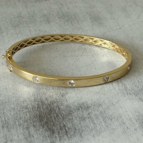 Rachel Zoe 925 Sterling Silver Gold Plated Bangle Bracelet w 5 CZ studs - Picture 13 of 16